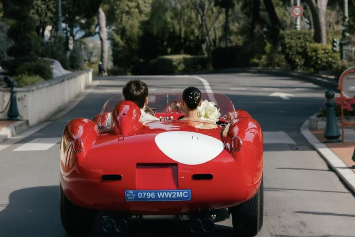 Charles, Alexandra and the vintage red Ferrari 250 Testa Rossa.
