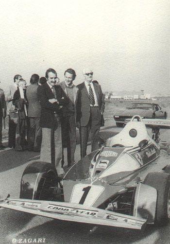 Clay Regazzoni, Niki Lauda and Enzo Ferrari.