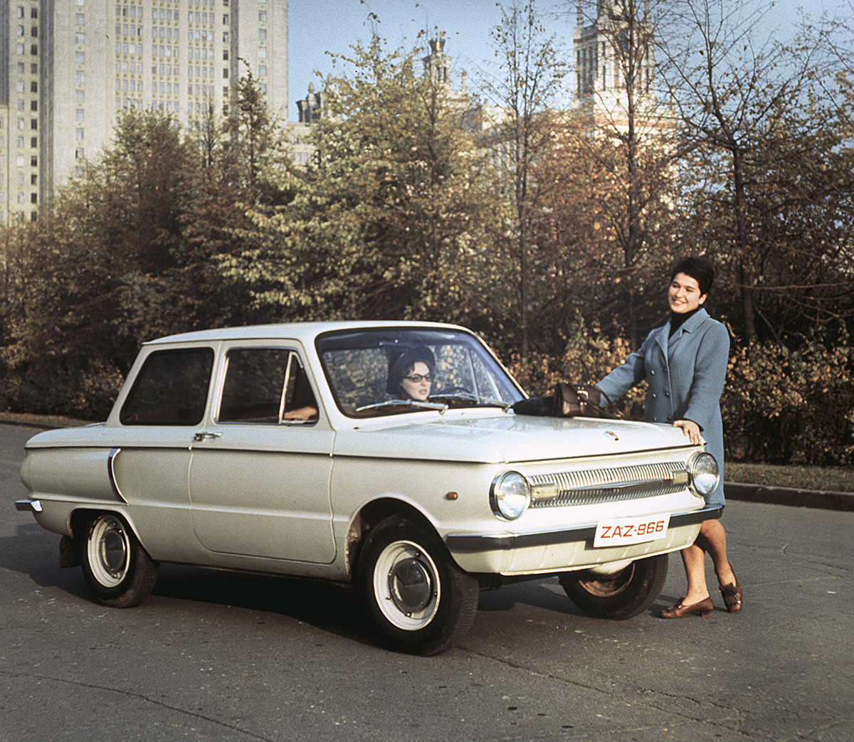 Two women and a white ZAZ-966.