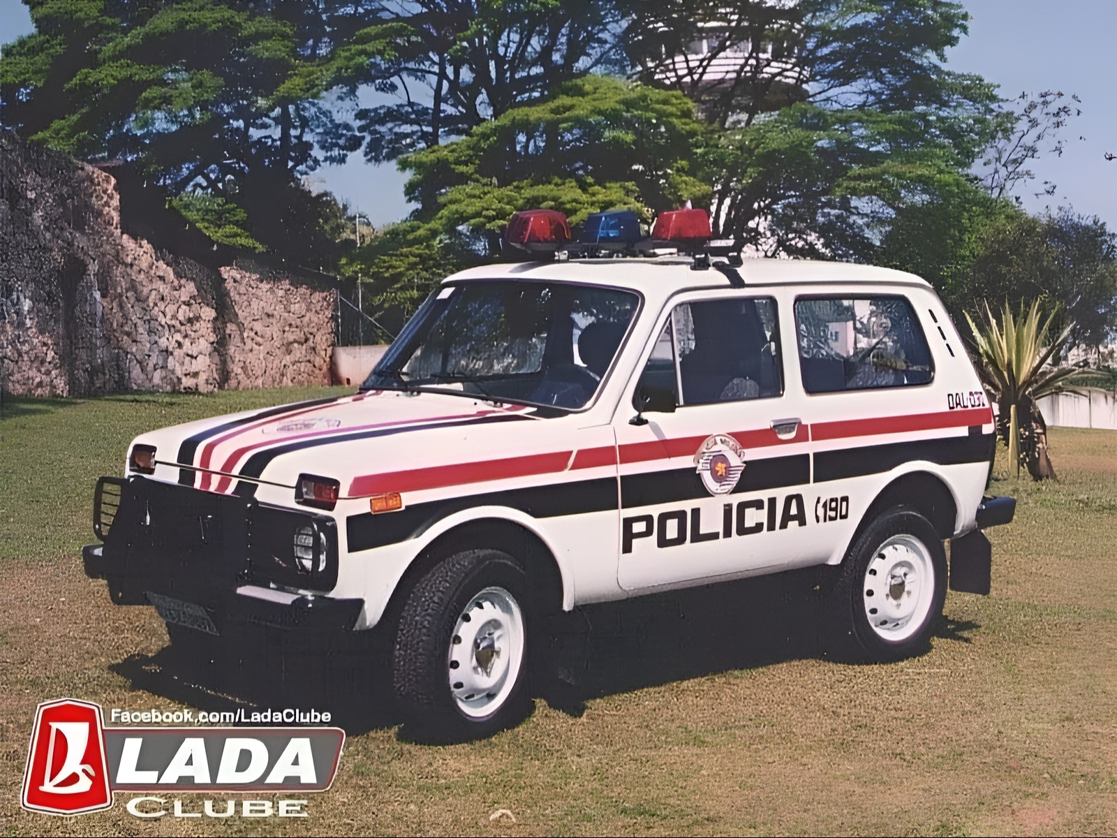 A white Lada Niva police car.