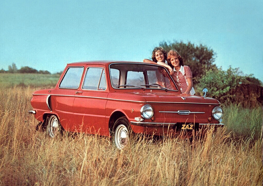 Zaporozhets ZAZ 968 Soviet car advertising poster, 1970s.