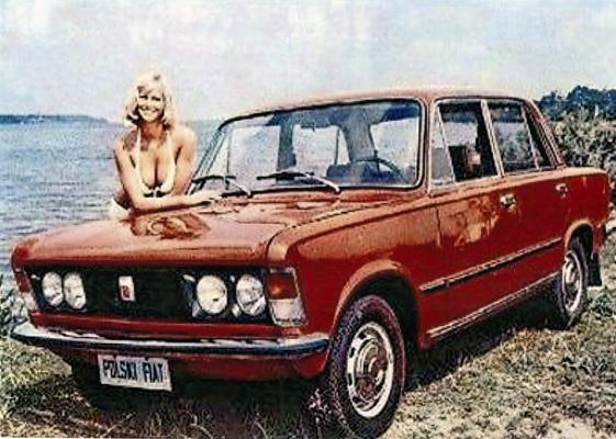 A girl in a bikini and a Polish Fiat.