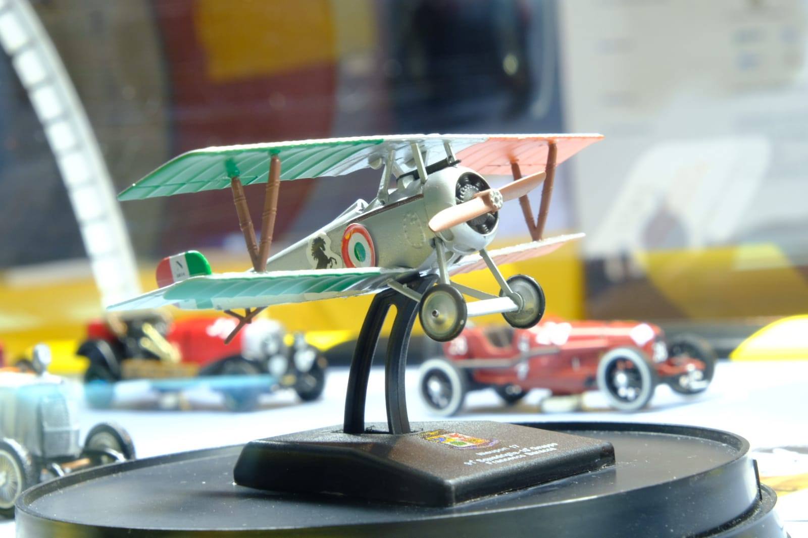 Francesco Baracca's biplane model with the original Ferrari logo.