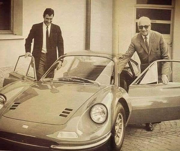 Enzo Ferrari and a Dino in 1963.
