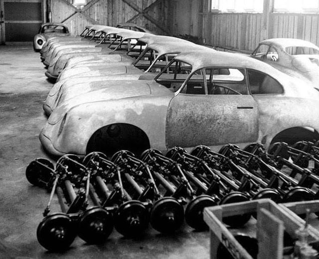 The Porsche 356 assembly line.