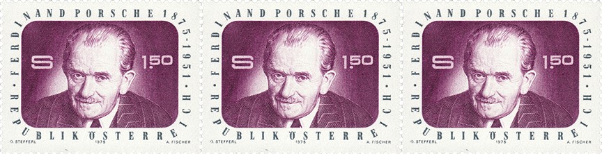 1.50 schilling stamp issued in Austria on F. Porsche's 100th birthday anniversary in 1975. 