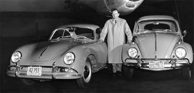 Ferry Porsche with his Porsche 356 and a Beetle.