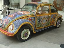 A Beetle decorated in the Huichol style of beading now on display at the Museo de Arte Popular in Mexico City.