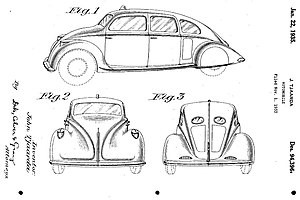 John Tjaarda's rear engine Briggs show car from 1933, patent drawings.