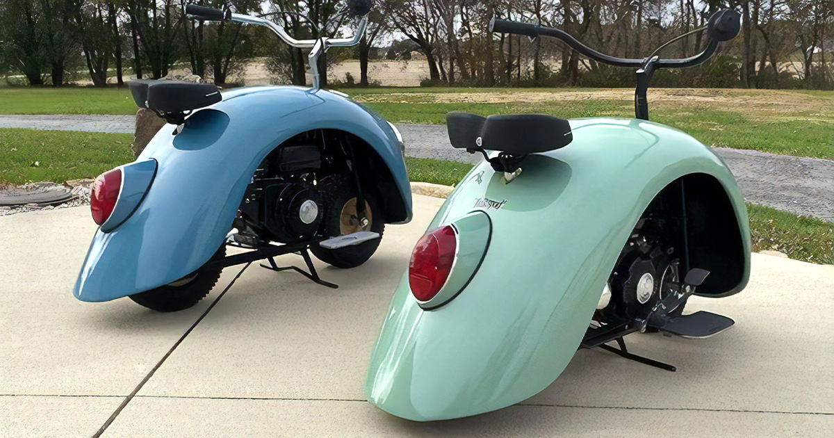 Vintage Volkswagen Beetles transformed into mini-bikes.