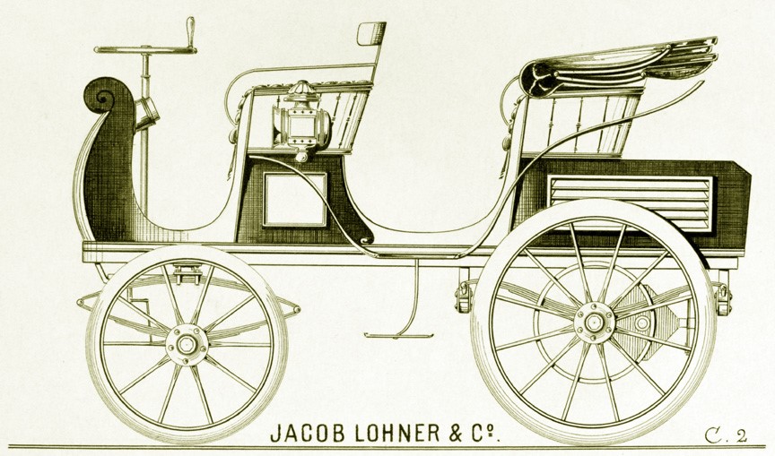 1898: Egger-Lohner C.2 Phaeton designed by F. Porsche and called the P1 as the first Porsche vehicle design. 