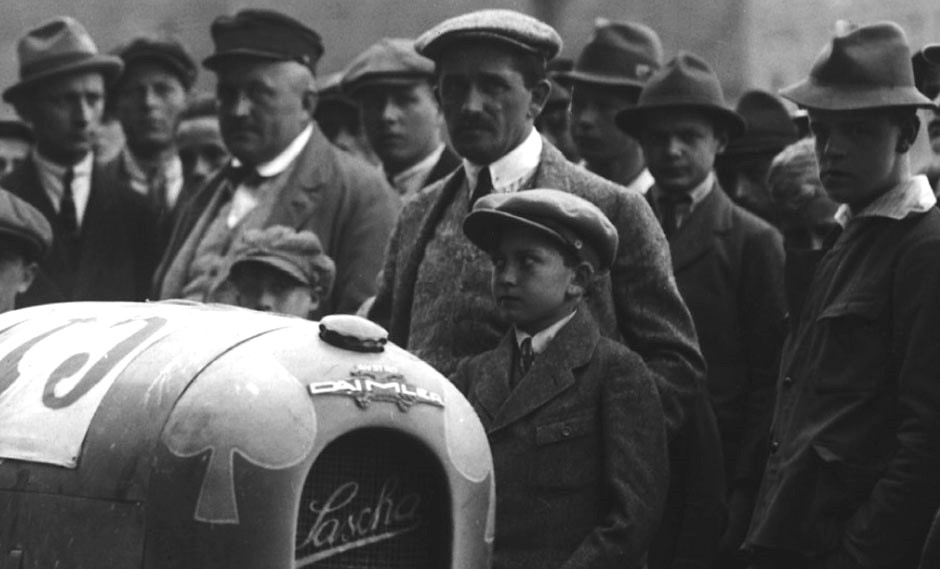 ca 1922 Ries race, Graz, Steiermark. Ferry Porsche in front of his father Ferdinand Porsche. 