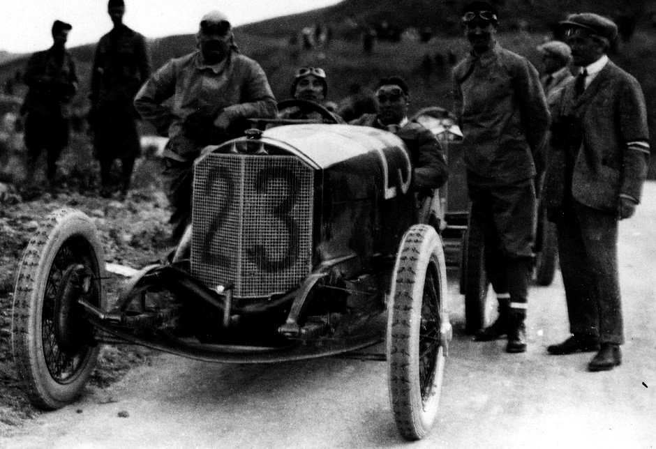 1924 Targa Florio. Mercedes PP's also came 10th driven by Christian Lautenschlager and 15th driven by Alfred Neubauer. In this photo Alfred Neubauer is at the wheel. He moved from Austro-Daimler to Daimler-Motoren-Gesellschaft in Stuttgart-Untertürkheim two months after Ferdinand Porsche and in the 1930s and 1950s he was Daimler-Benz's racing manager. 