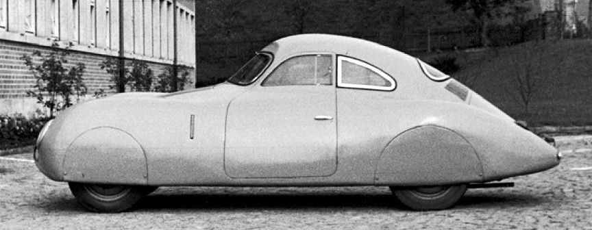 The first type 64 in front of the Porsche villa in Stuttgart. The type 64 was the grandfather of all Porsche sports cars to come. 