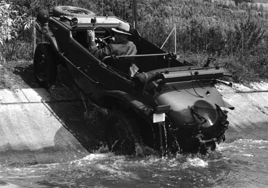 1941-1944 a total of 15.584 Type 166 Porsche designed VW Schwimmwagens were produced; 14.276 at the Volkswagen factory and 1308 by Porsche. 