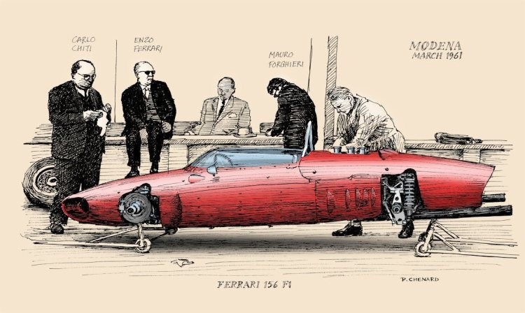 The Ferrari 156 Sharknose. Artwork by Paul Chenard.