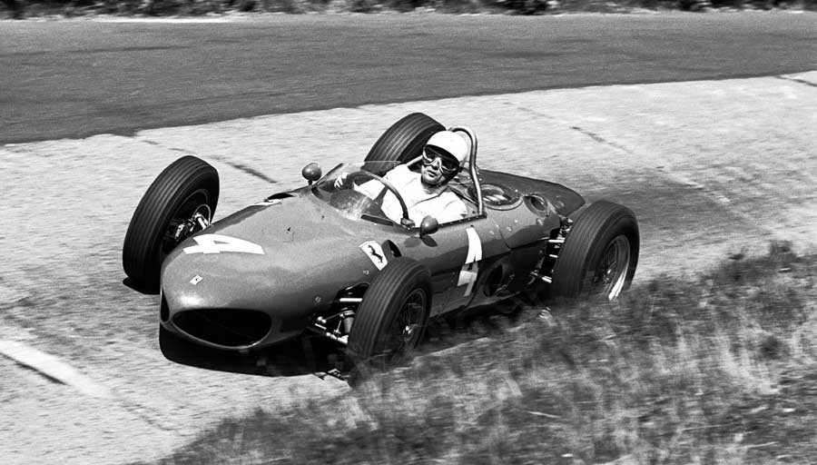 Phil Hill in the dominant Ferrari “shark-nose”. 