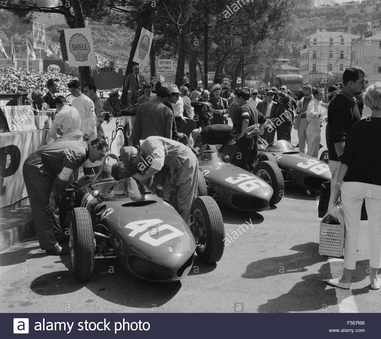 Ferrari 156 Sharknose in pits at 1961 Monaco Grand Prix.