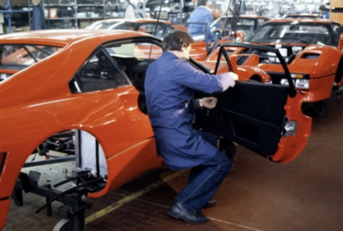 Ferrari 288 GTO production line in mid 1980s.