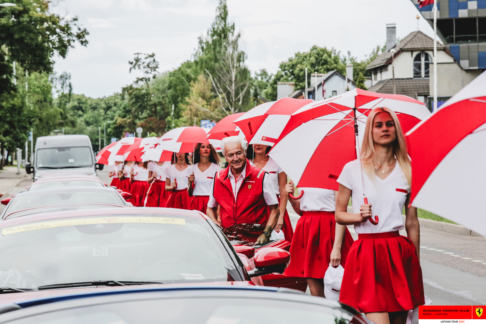The start of the Riga car parade with SFC Riga grid girls. 