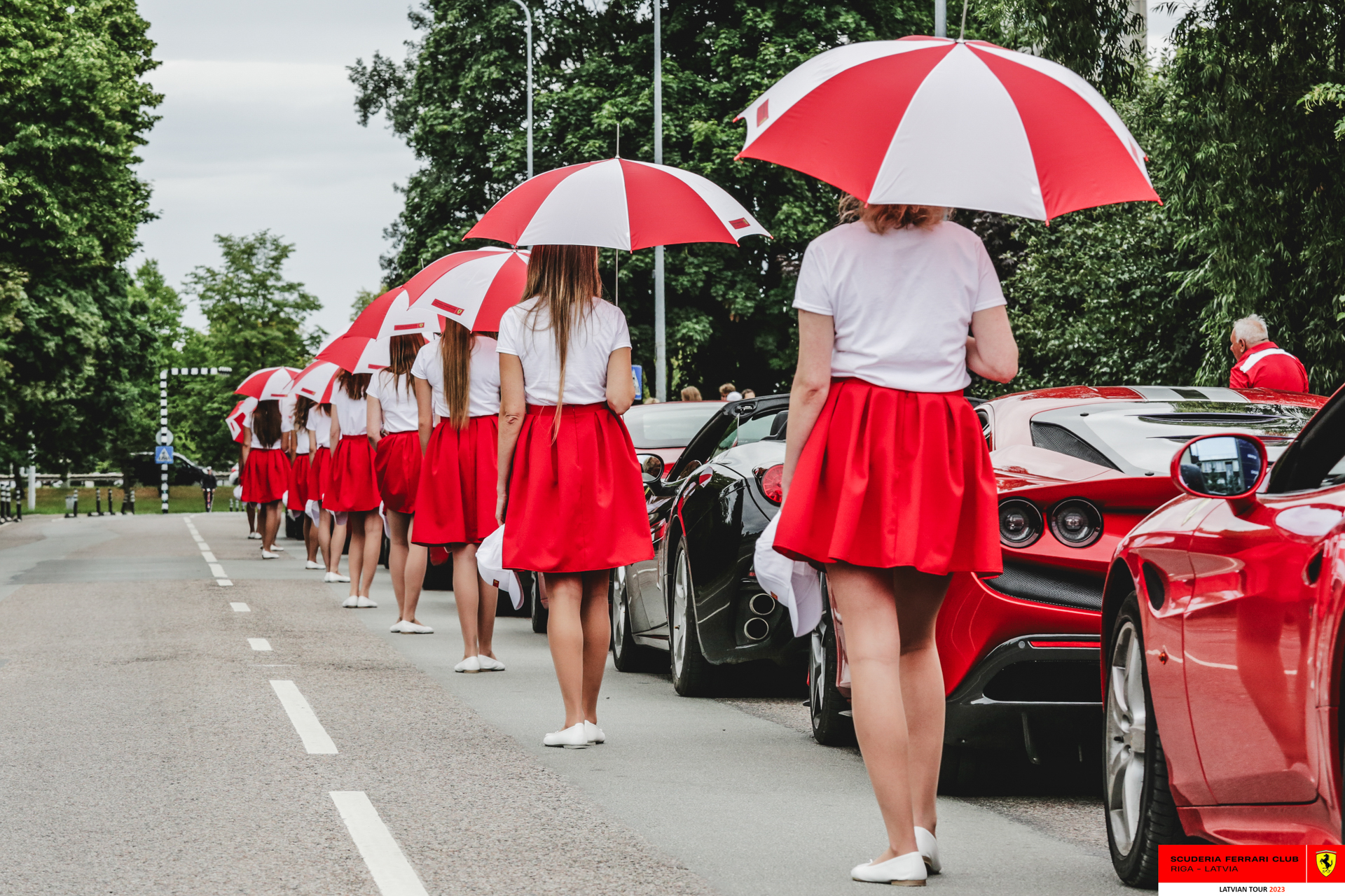 The start of the Riga car parade with SFC Riga grid girls.