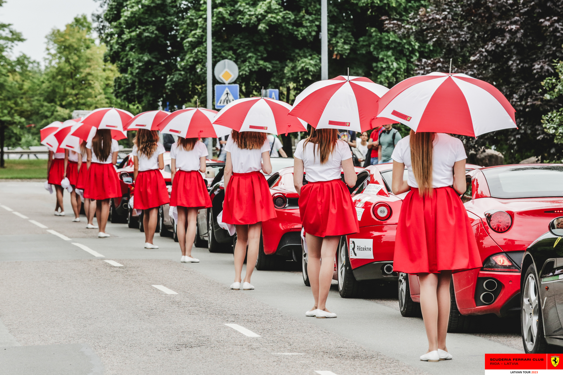 The start of the Riga car parade with SFC Riga grid girls. 