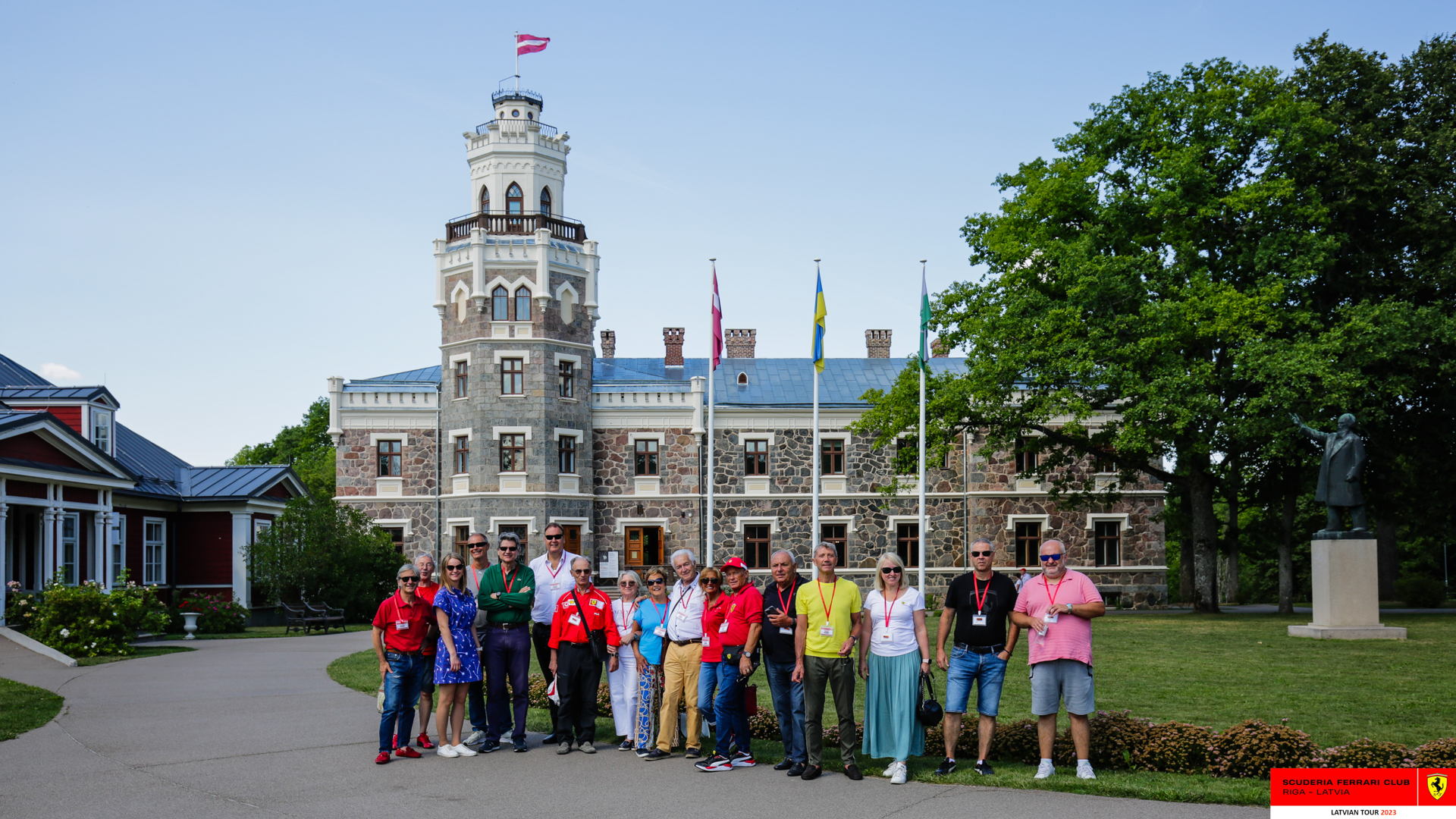 Ferrari owners and members of SFC Riga team at Sigulda Castle. 