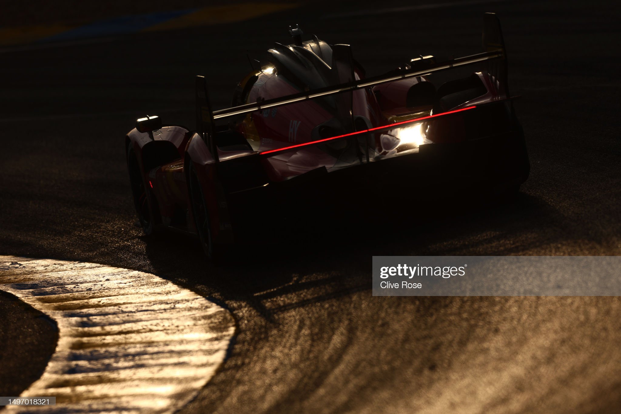 The Ferrari 499P AF Corse of Antonio Fuoco, Miguel Molina and Nicklas Nielsen drives during the hyperpole shoot out ahead of the 100th anniversary of the 24 Hours of Le Mans at the Circuit de la Sarthe on June 08, 2023 in Le Mans, France. 