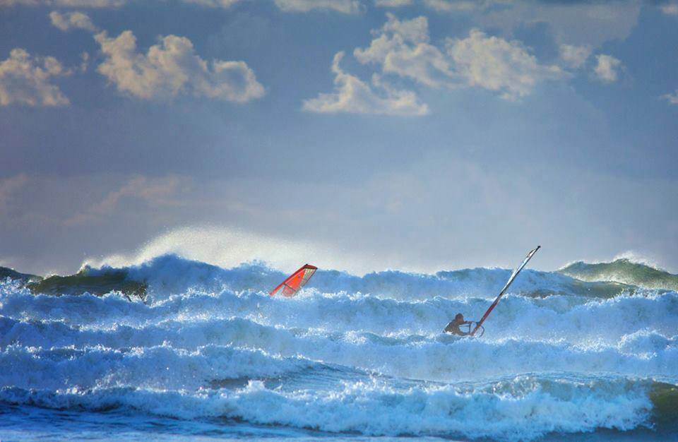 Windsurfing in the middle of the waves in November 2013.