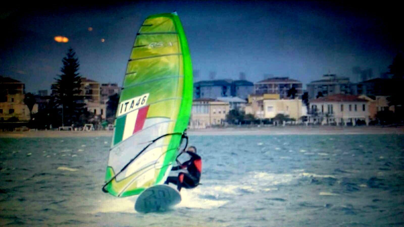 Flavia Tartaglini windsurfing in February 2018.