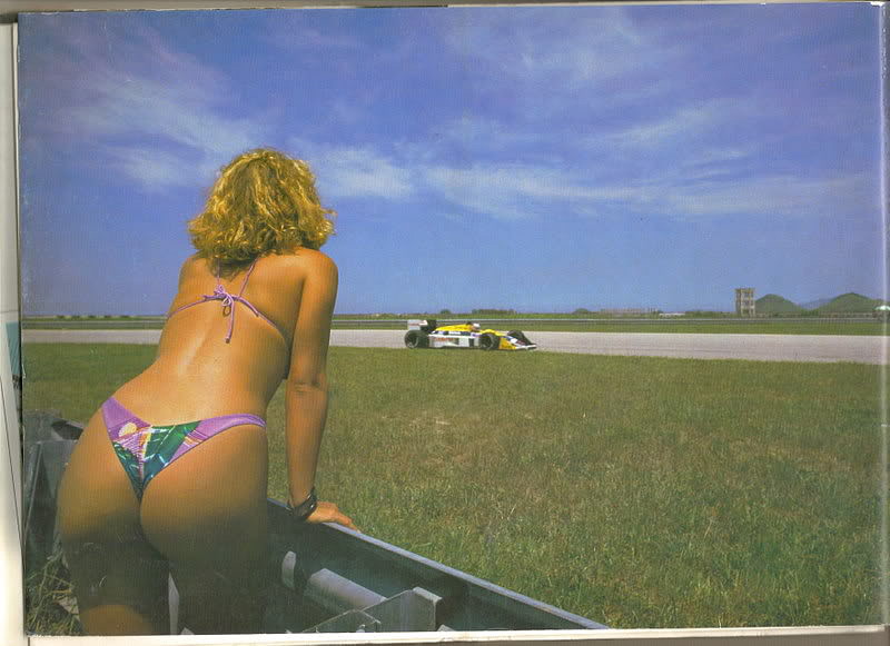A girl in a bikini at the Brazilian Grand Prix in Jacarepagua in the 80's years.