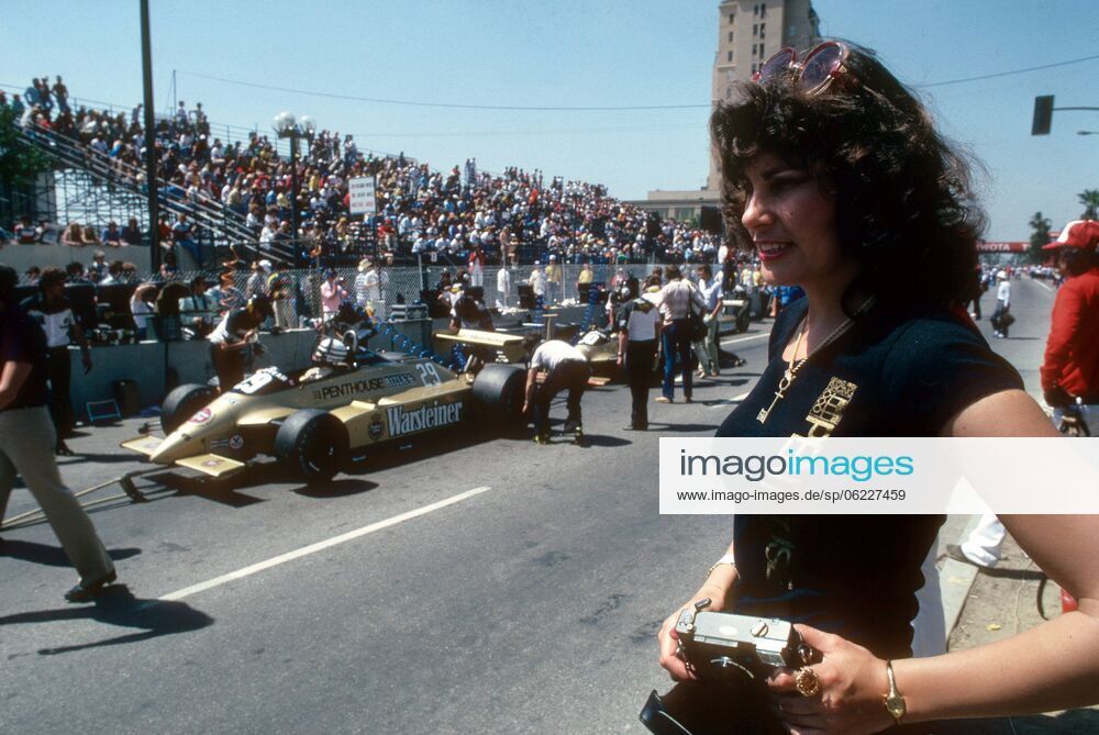 A Penthouse promotion girl in front of an Arrows at the US West Grand Prix in Long Beach on 30 March 1980.