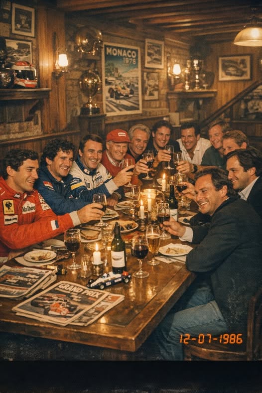 F1 legends reunion dinner on 12 July 1986. A rare retro moment imagined, the golden era of Formula 1 gathered around one table. Ayrton Senna, Alain Prost, Nelson Piquet, Nigel Mansell, Niki Lauda and the heroes of the 80s sharing stories, laughter and the brotherhood of racing. Legends never truly leave the track, they live forever in motorsport history.