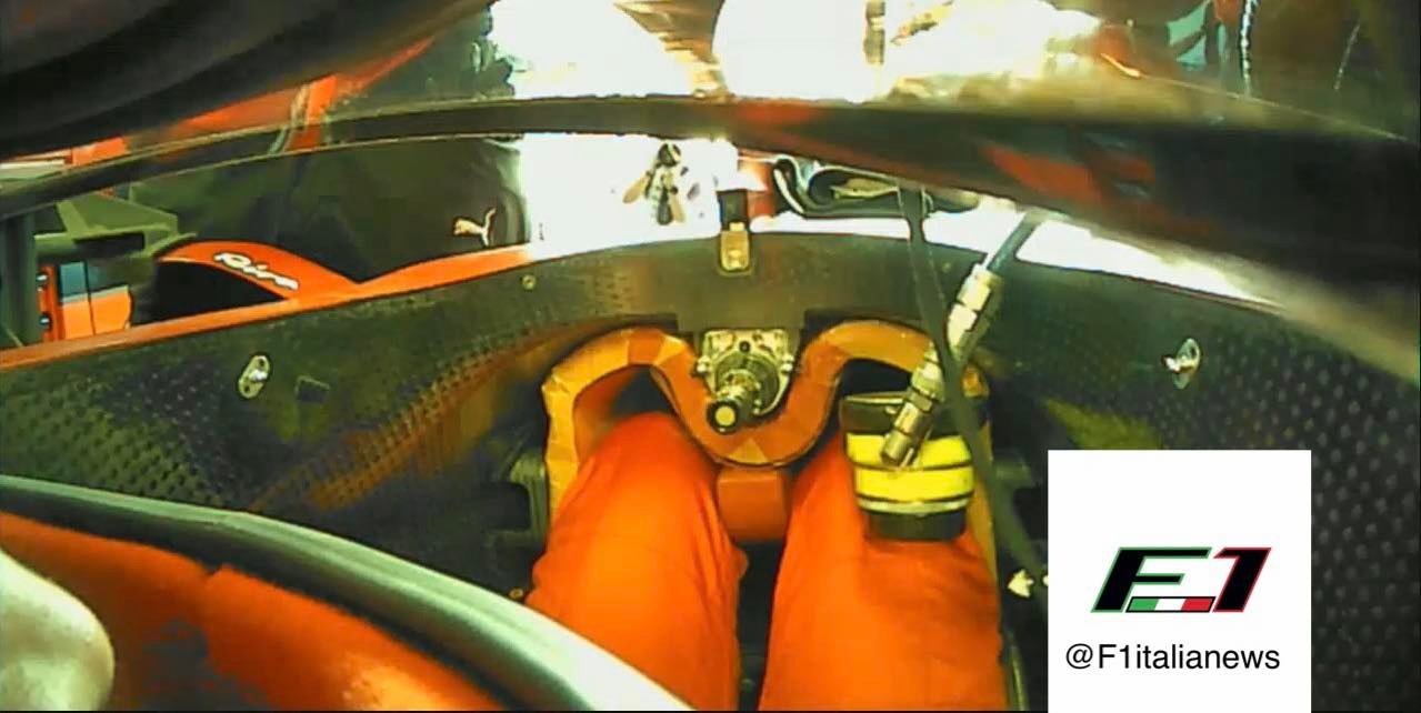 The position of the driver's legs in a Formula 1 car from recent years.