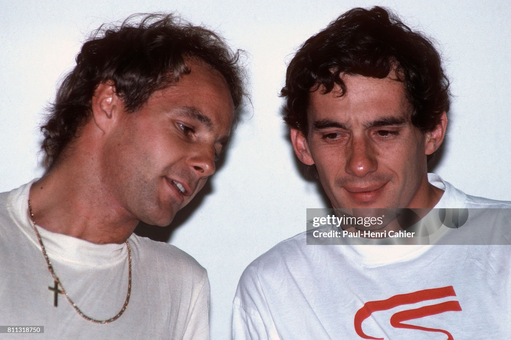 Gerhard Berger with Ayrton Senna at the Grand Prix of Portugal in Estoril on 22 September 1991. 
