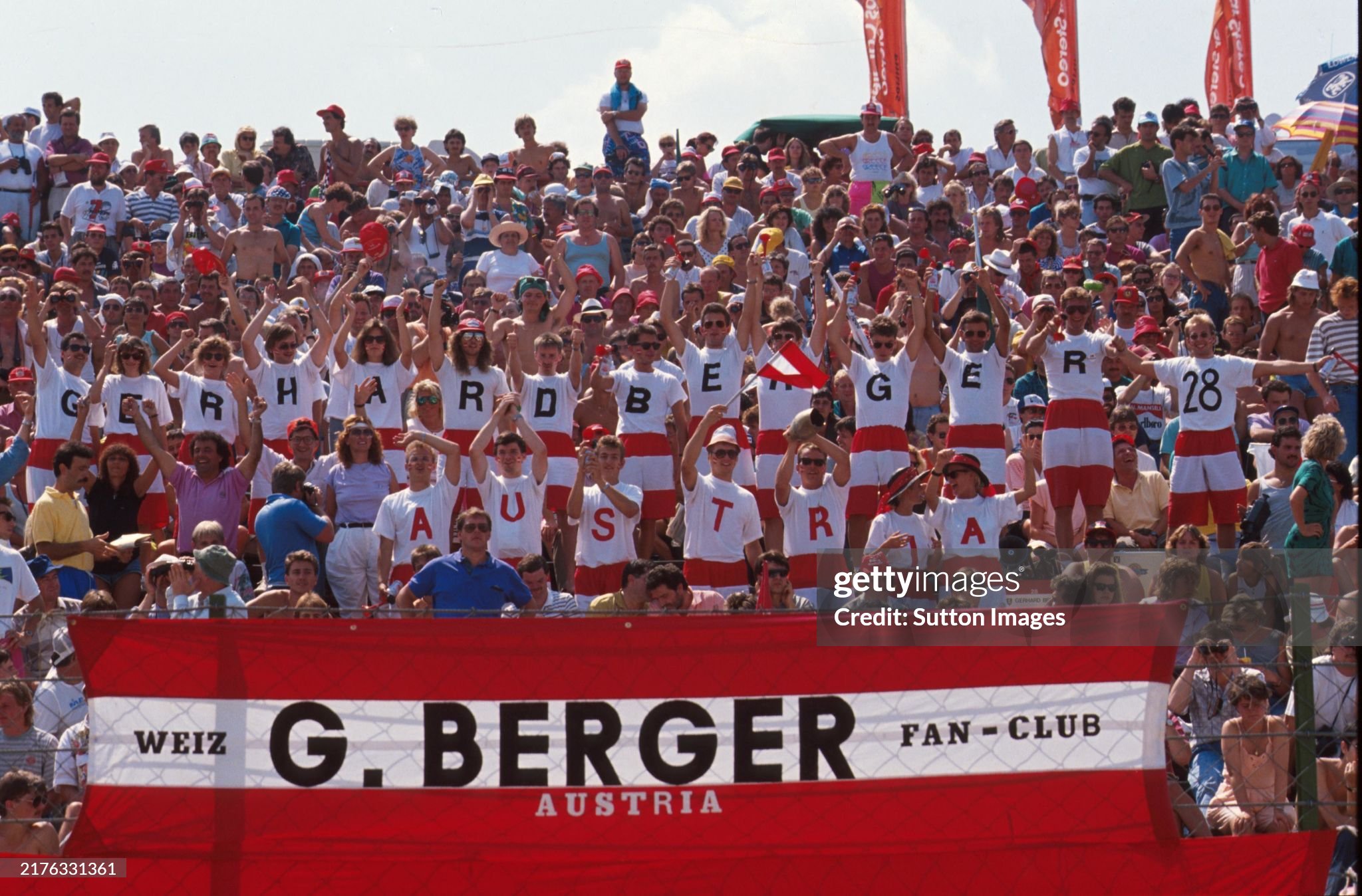 Gerhard Berger fans at the Hungarian Grand Prix in Budapest on 12 August 1990. 