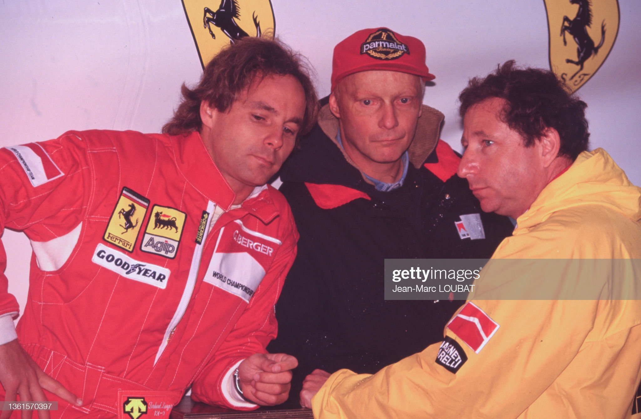 Gerhard Berger, Niki Lauda and Jean Todt during the British Grand Prix at the Silverstone circuit on 11 July 1993. 