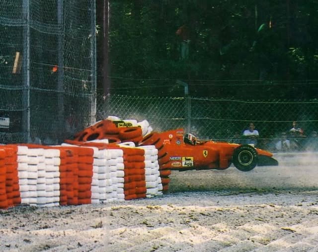 Gerhard Berger's Ferrari crash in Italy in 1994.