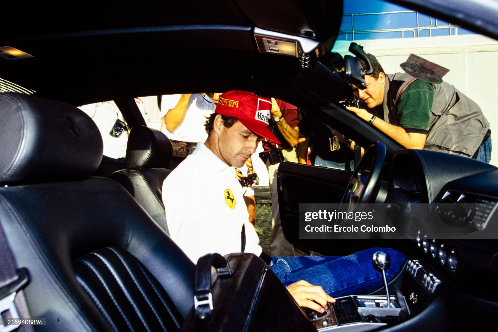 Gerhard Berger sits in his Ferrari road car at the Italian Grand Prix in Monza on September 11, 1994.