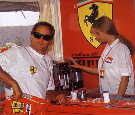 Gerhard Berger with the barmaid Christina in Hungary in 1995.