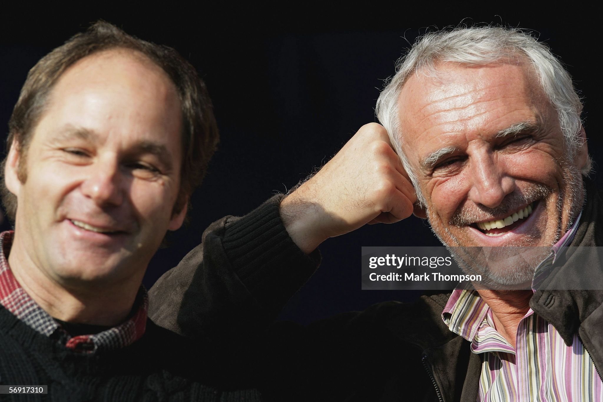 Gerhard Berger and Dietrich Mateschitz pose during F1 testing at the circuit de Catalunya in Barcelona, Spain, on 22 February 2006. 