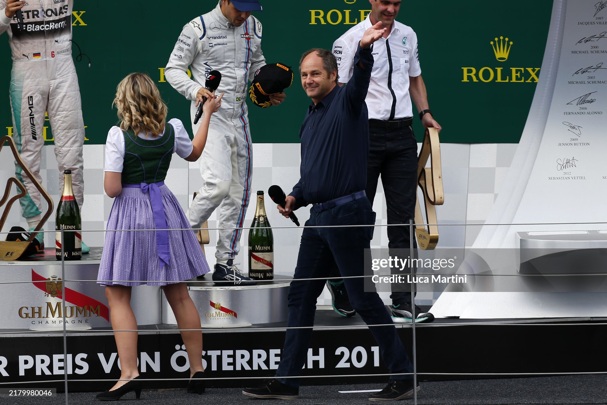 Gerhard Berger on the podium of the Austrian Grand Prix at Spielberg on Sunday 21 June 2015. 