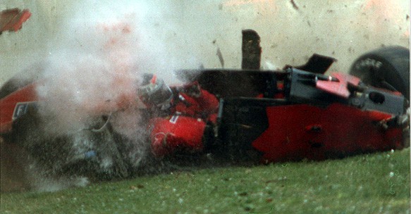 Gerhard Berger’s accident at the San Marino Grand Prix in 1989.