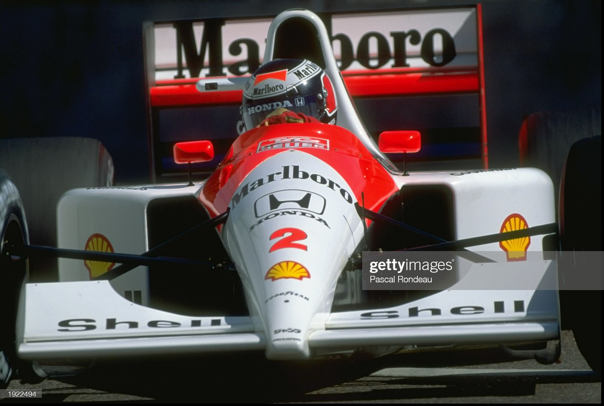 Gerhard Berger drives the number 2 Honda Marlboro McLaren MP4-6 Honda V12 during practice for the United States Grand Prix on 9th March 1991 at the Phoenix street course. 