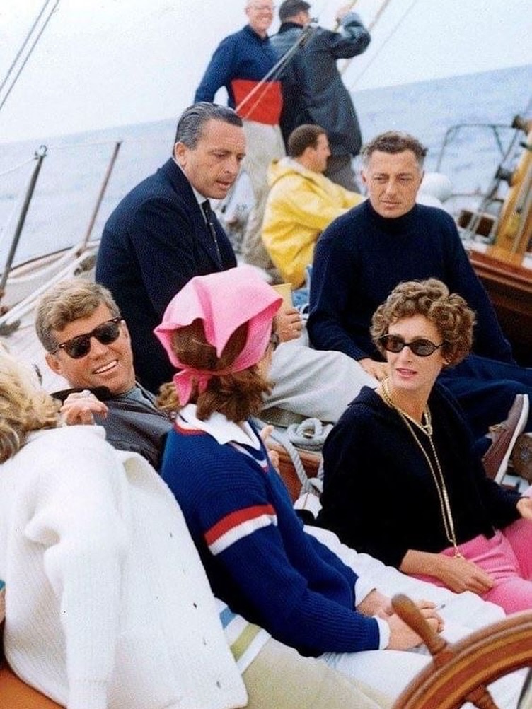 Gianni Agnelli, his wife, President and Ms Kennedy aboard Manitou on 17 September 1962. 