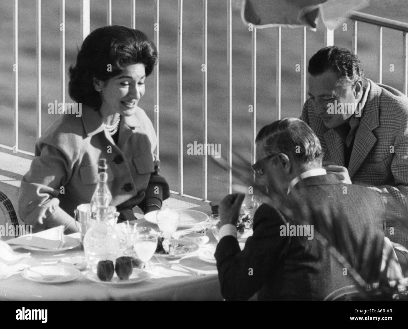 Maria Callas, soprano singer of Greek origin, with Gianni Agnelli and Aristoteles Onassis. 
