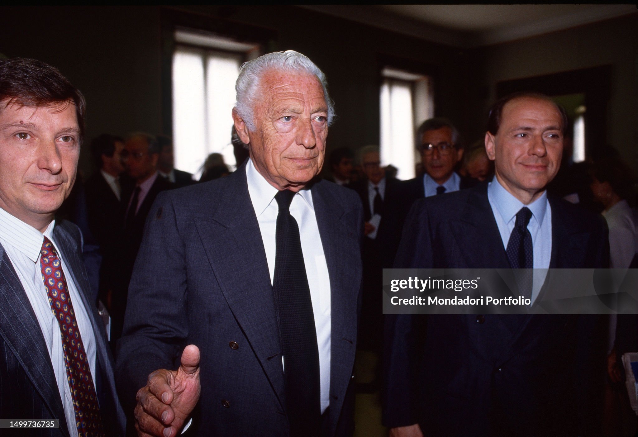 Gianni Agnelli with the Italian entrepreneur and politician Silvio Berlusconi in Rome, Italy, in 1990. 