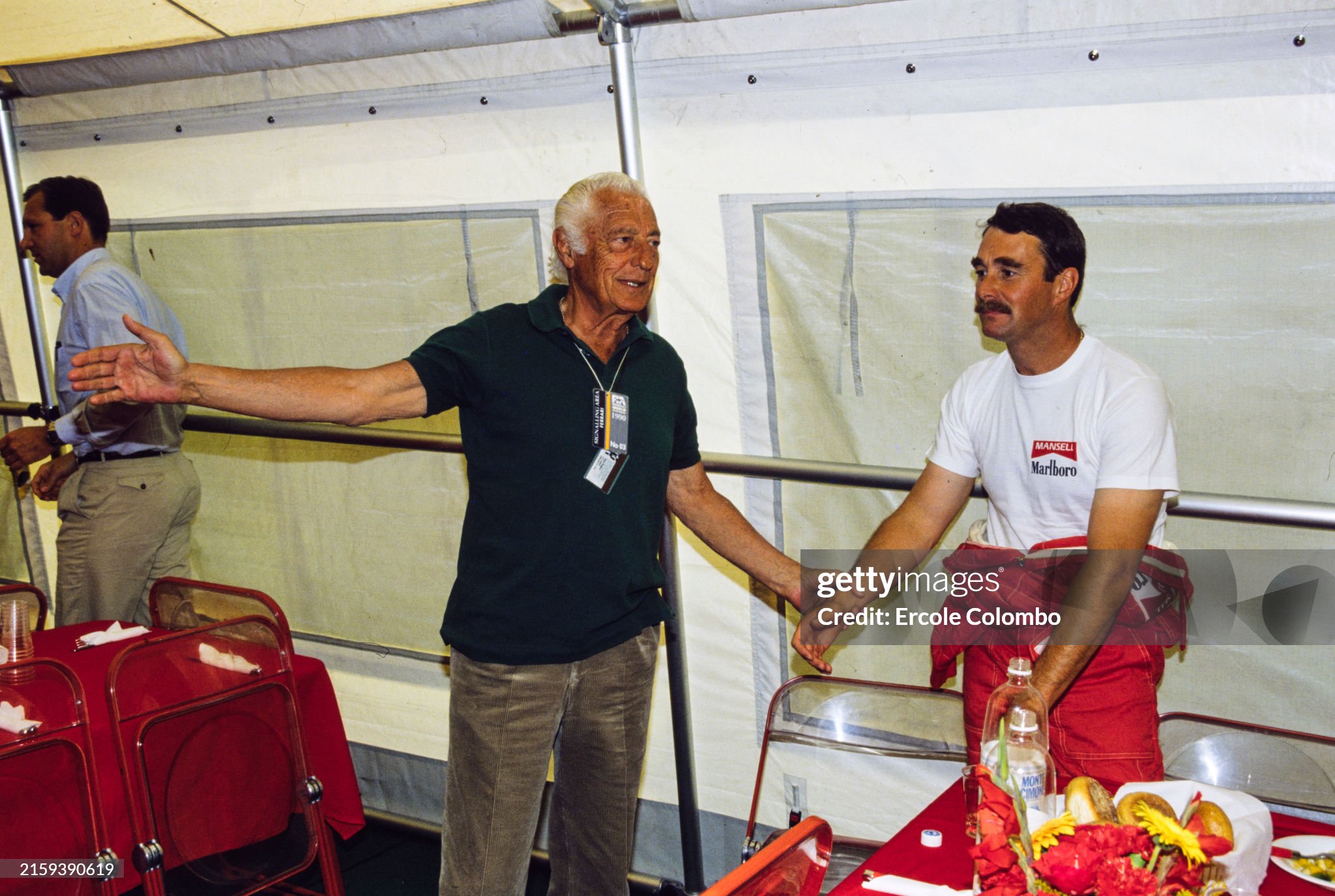Gianni Agnelli with Nigel Mansell during the Hungarian Grand Prix at Hungaroring on 12 August 1990. 