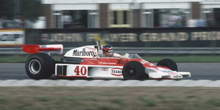 Gilles Villeneuve in a McLaren at Silverstone on 16 July 1977.