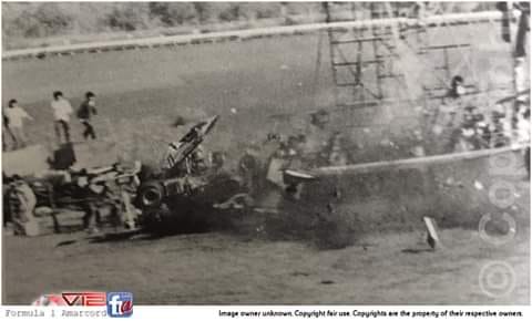 Gilles Villeneuve’s crash at the Japanese Grand Prix on 23 October 1977.